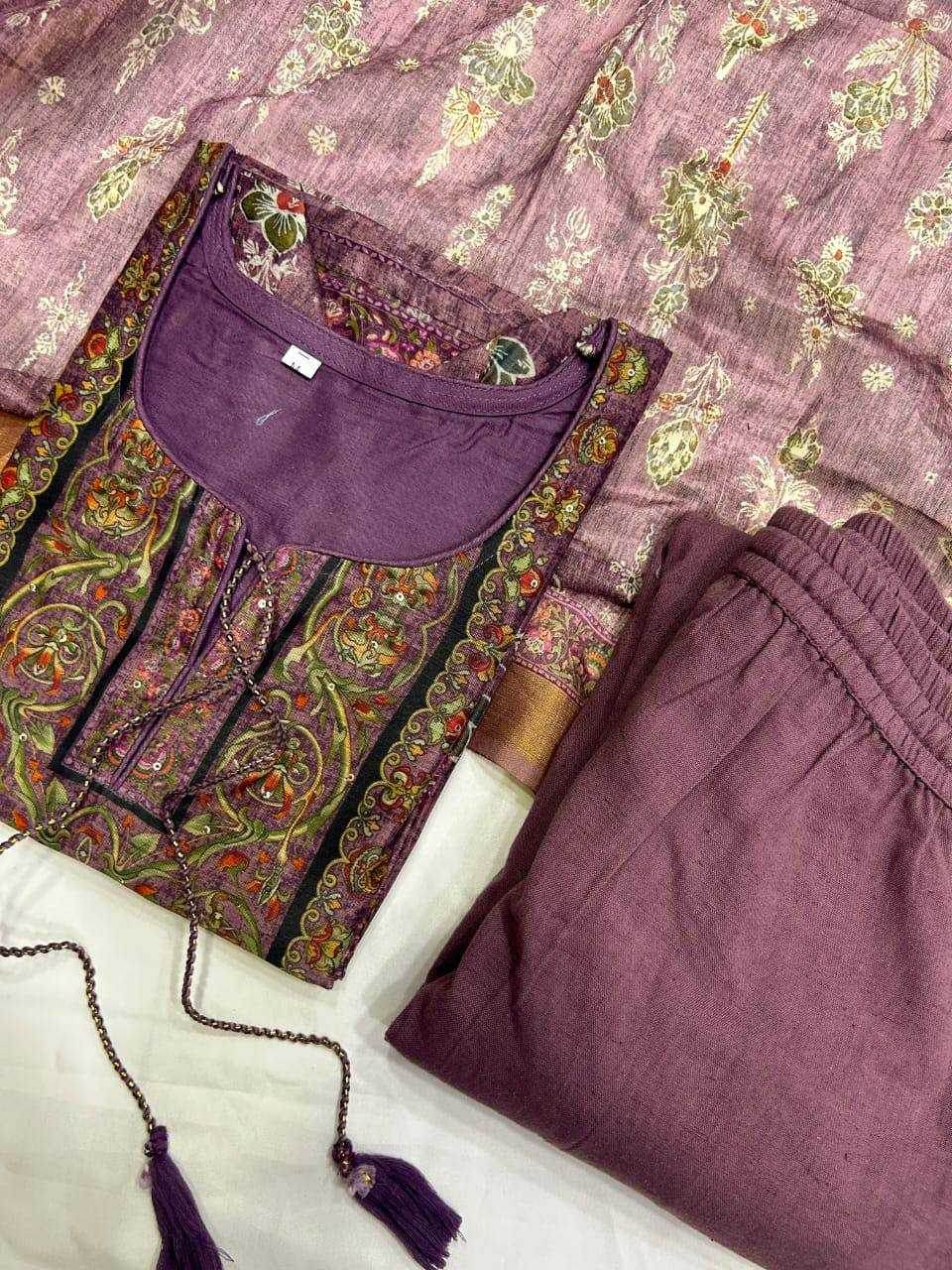 PRINTED CHANDERI LONG KURTI SUITS - MYLUXURY LANE ENTERPRISE