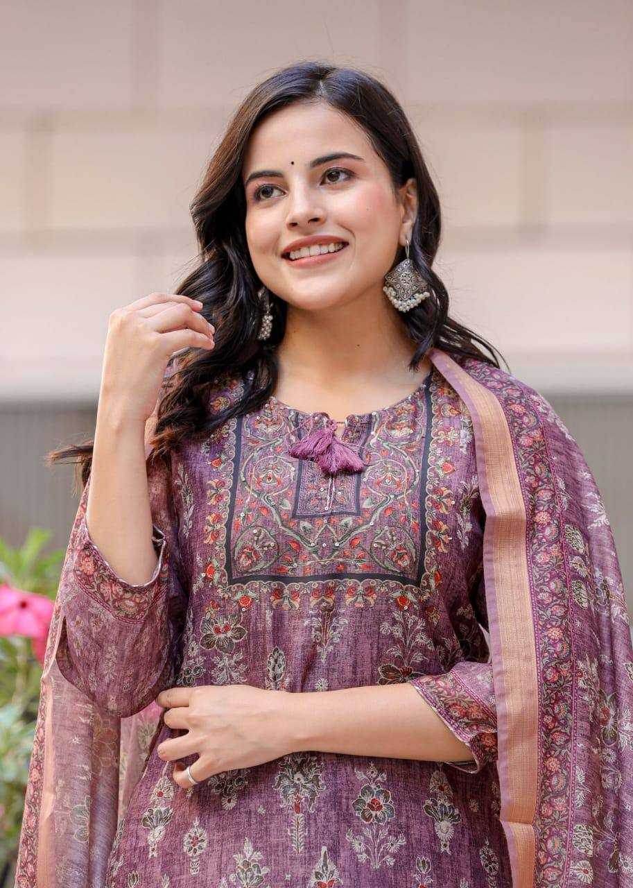 PRINTED CHANDERI LONG KURTI SUITS - MYLUXURY LANE ENTERPRISE