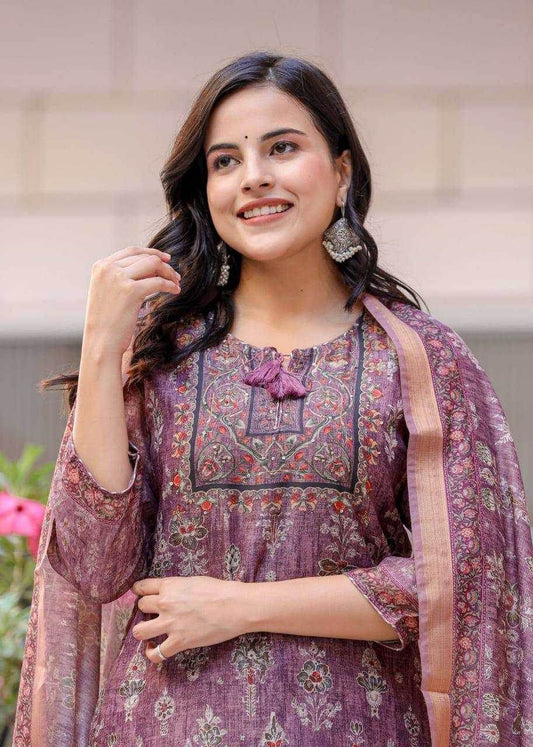 PRINTED CHANDERI LONG KURTI SUITS - MYLUXURY LANE ENTERPRISE