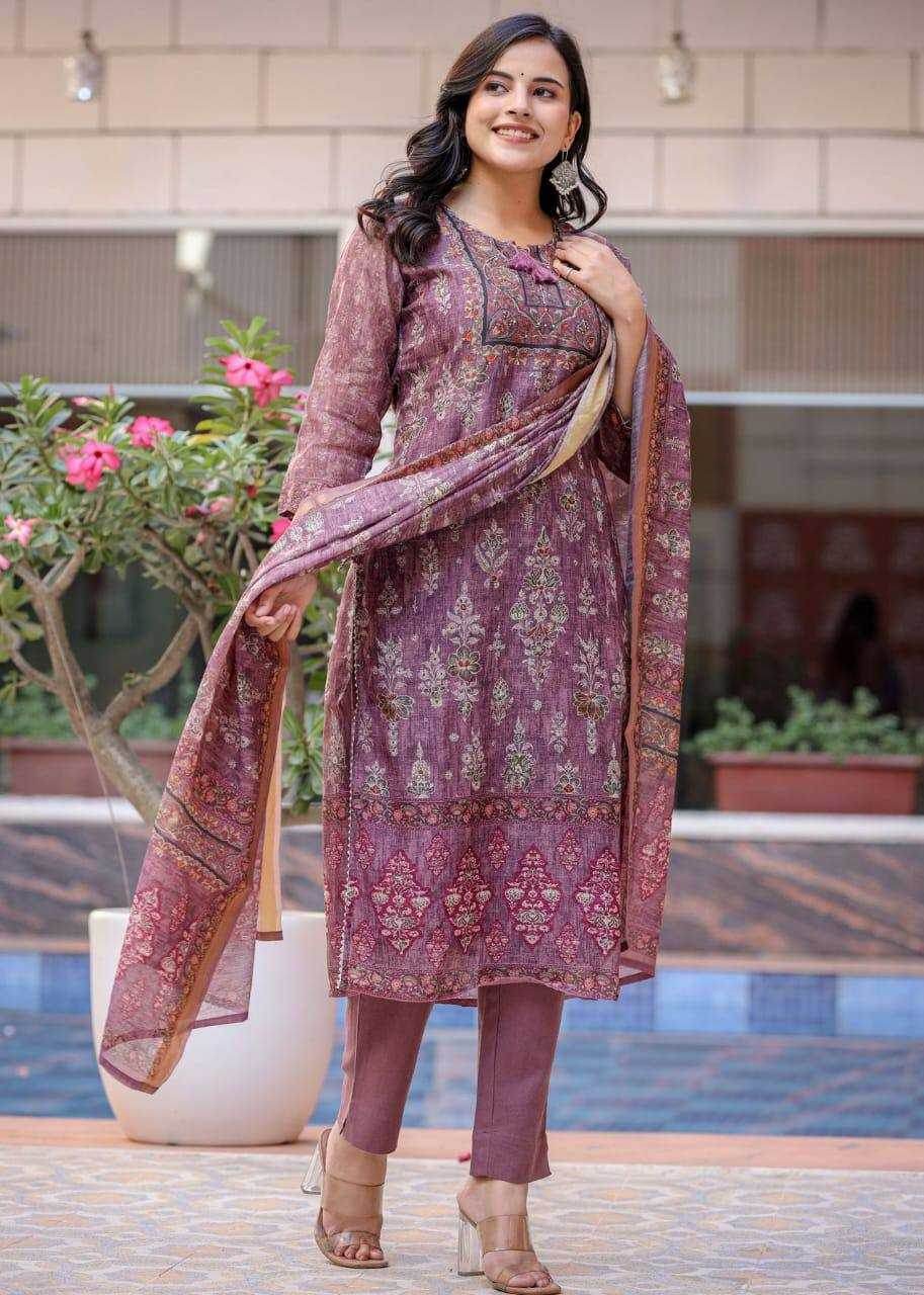 PRINTED CHANDERI LONG KURTI SUITS - MYLUXURY LANE ENTERPRISE