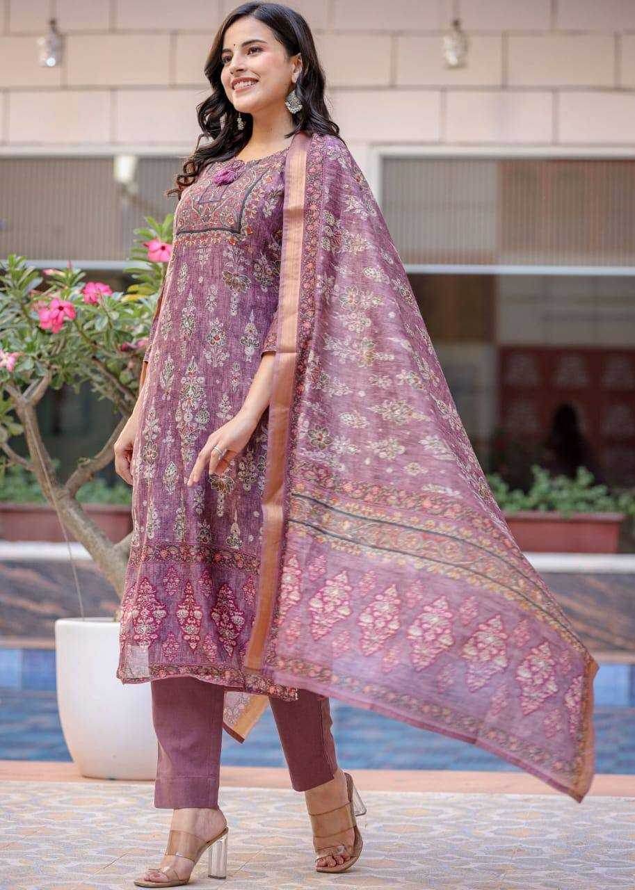 PRINTED CHANDERI LONG KURTI SUITS - MYLUXURY LANE ENTERPRISE