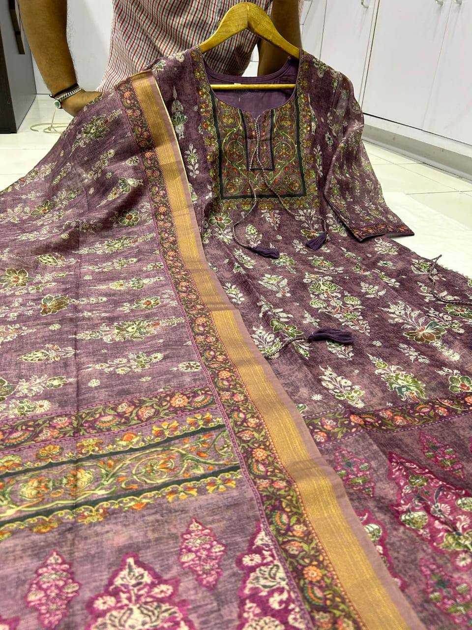 PRINTED CHANDERI LONG KURTI SUITS - MYLUXURY LANE ENTERPRISE