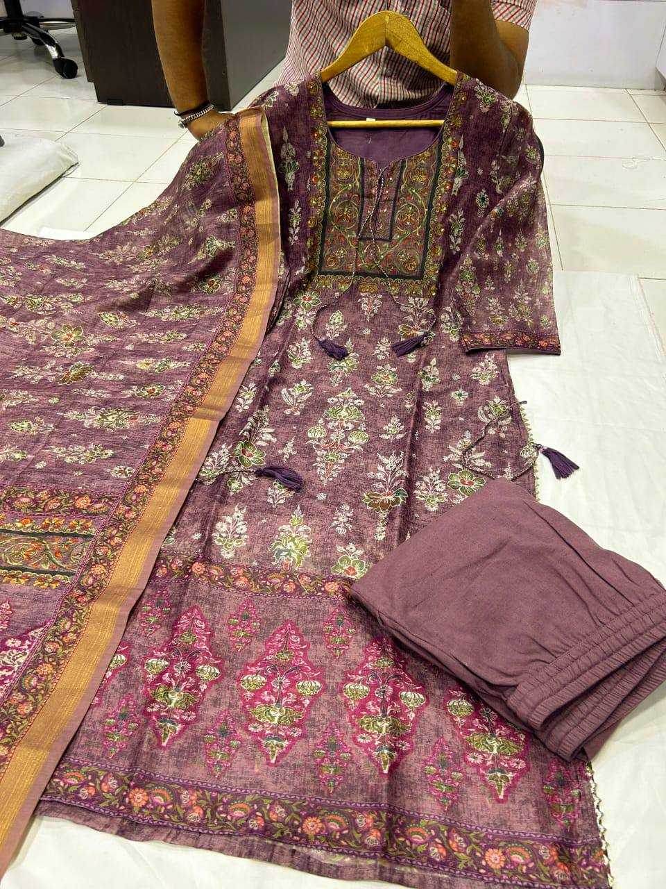 PRINTED CHANDERI LONG KURTI SUITS - MYLUXURY LANE ENTERPRISE