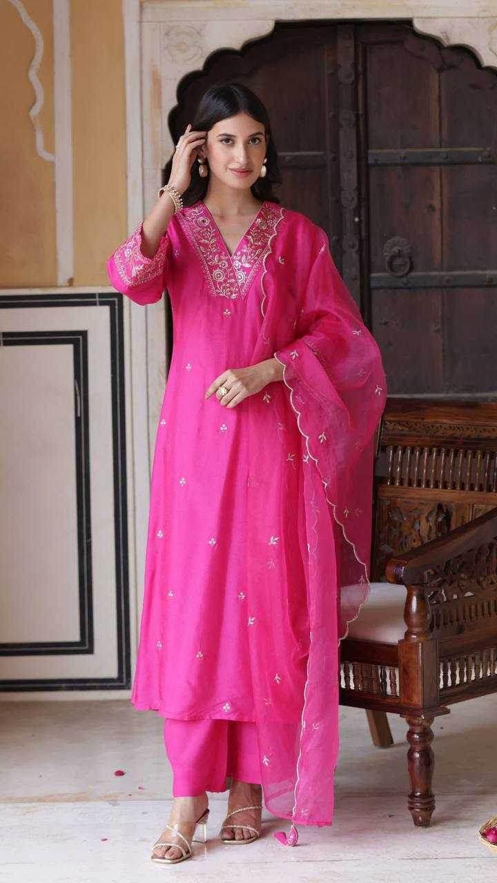 Chanderi SilkEmbroidery Suit - MYLUXURY LANE ENTERPRISE