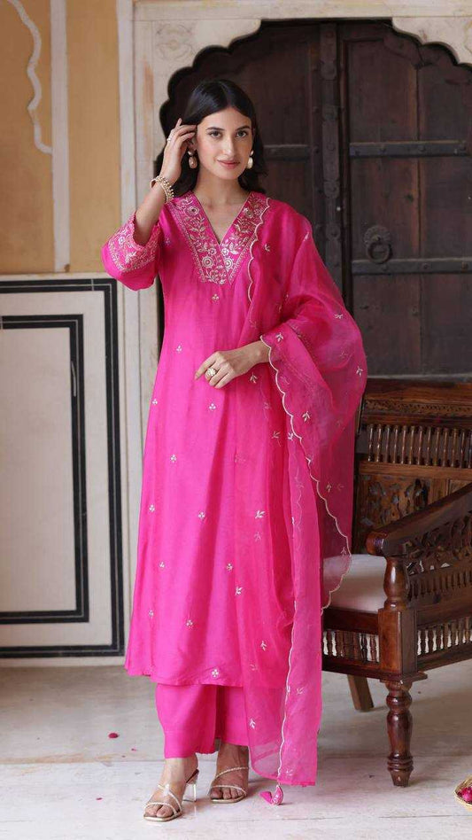 Chanderi SilkEmbroidery Suit
