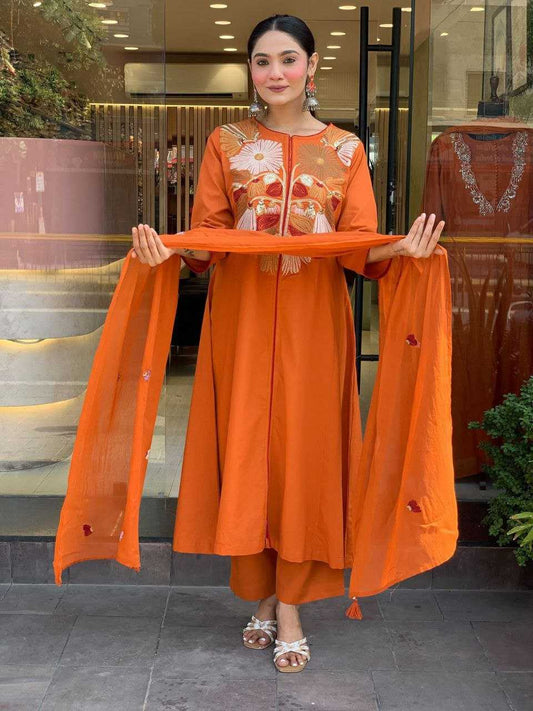 Chanderi Silk Embroidered  dresse