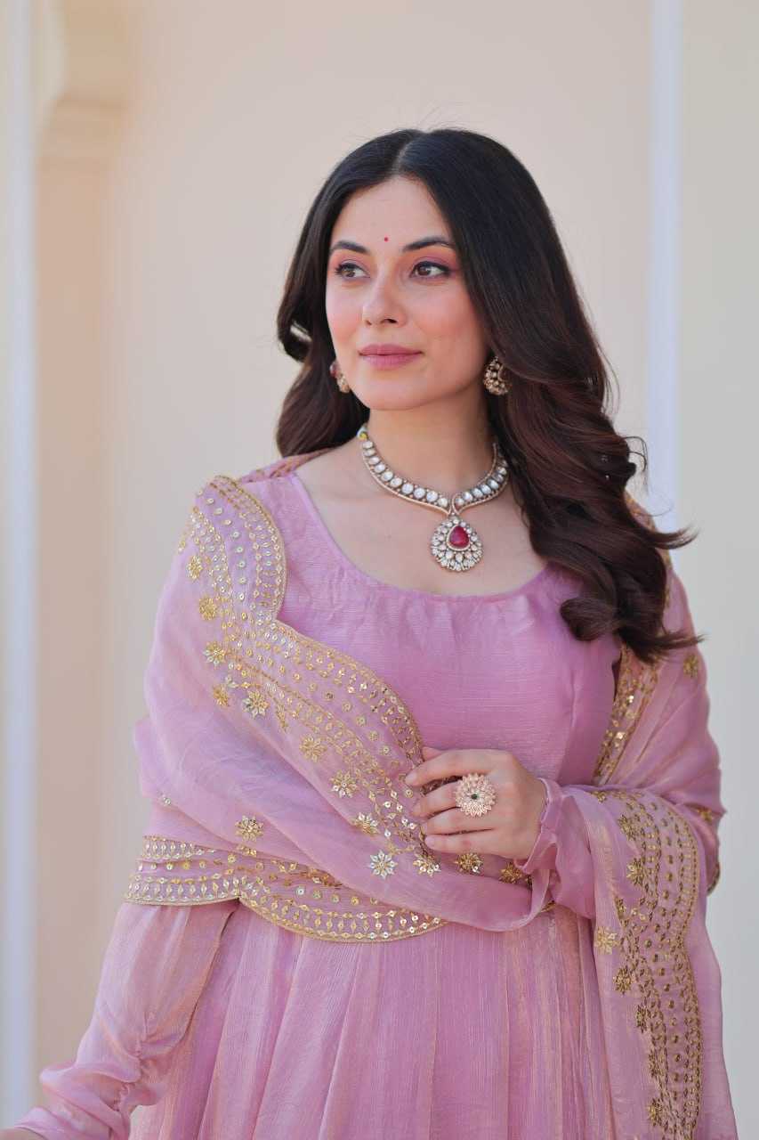 Chiffon Full Sleeve Gown With Dupatta