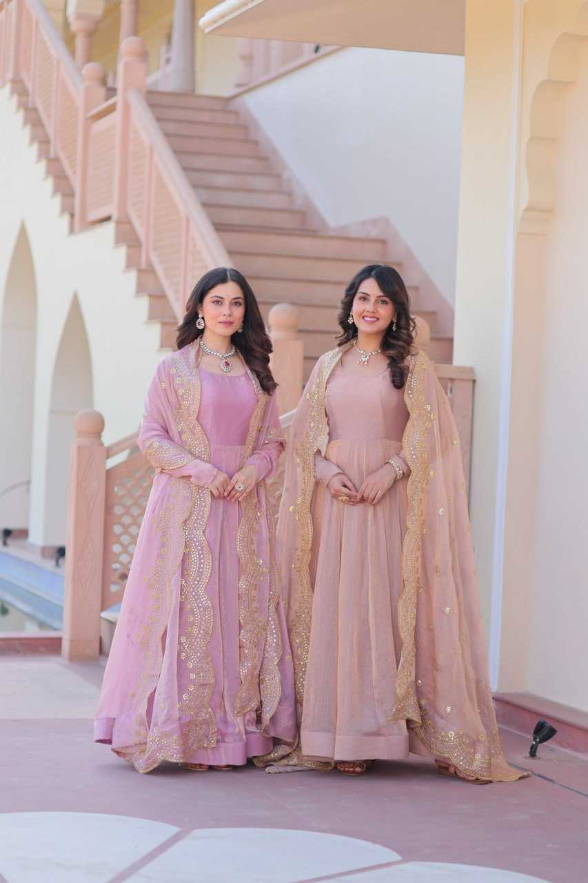 Chiffon Full Sleeve Gown With Dupatta