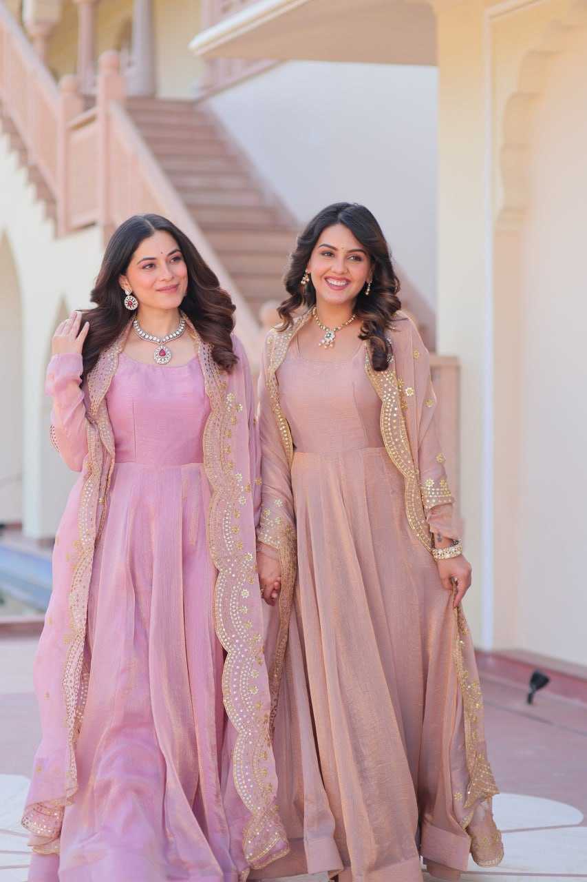 Chiffon Full Sleeve Gown With Dupatta