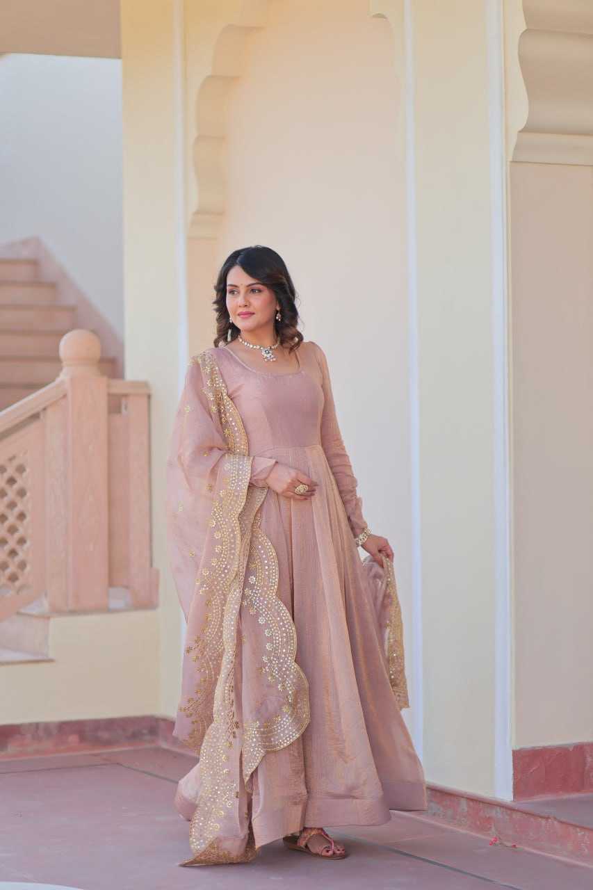 Chiffon Full Sleeve Gown With Dupatta