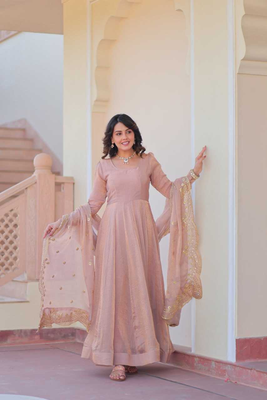 Chiffon Full Sleeve Gown With Dupatta