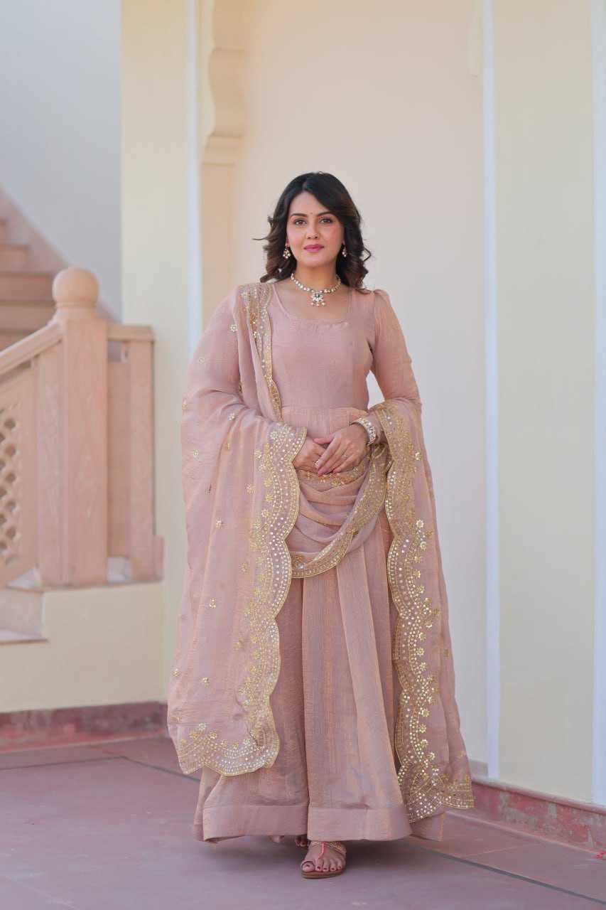 Chiffon Full Sleeve Gown With Dupatta