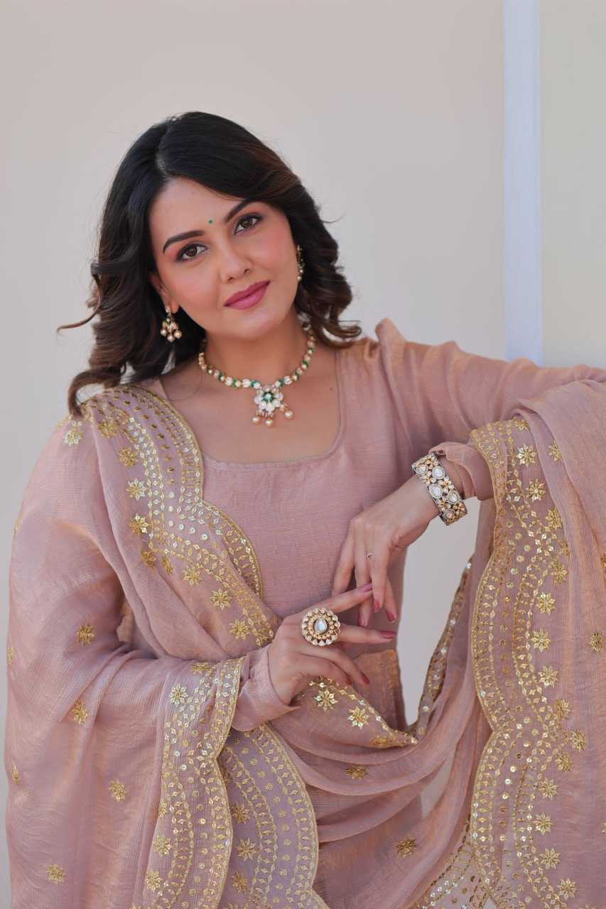 Chiffon Full Sleeve Gown With Dupatta