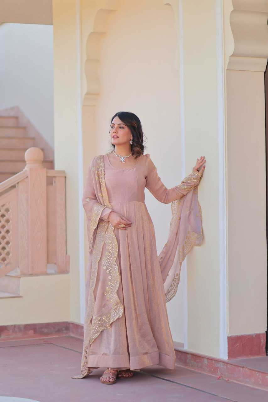 Chiffon Full Sleeve Gown With Dupatta