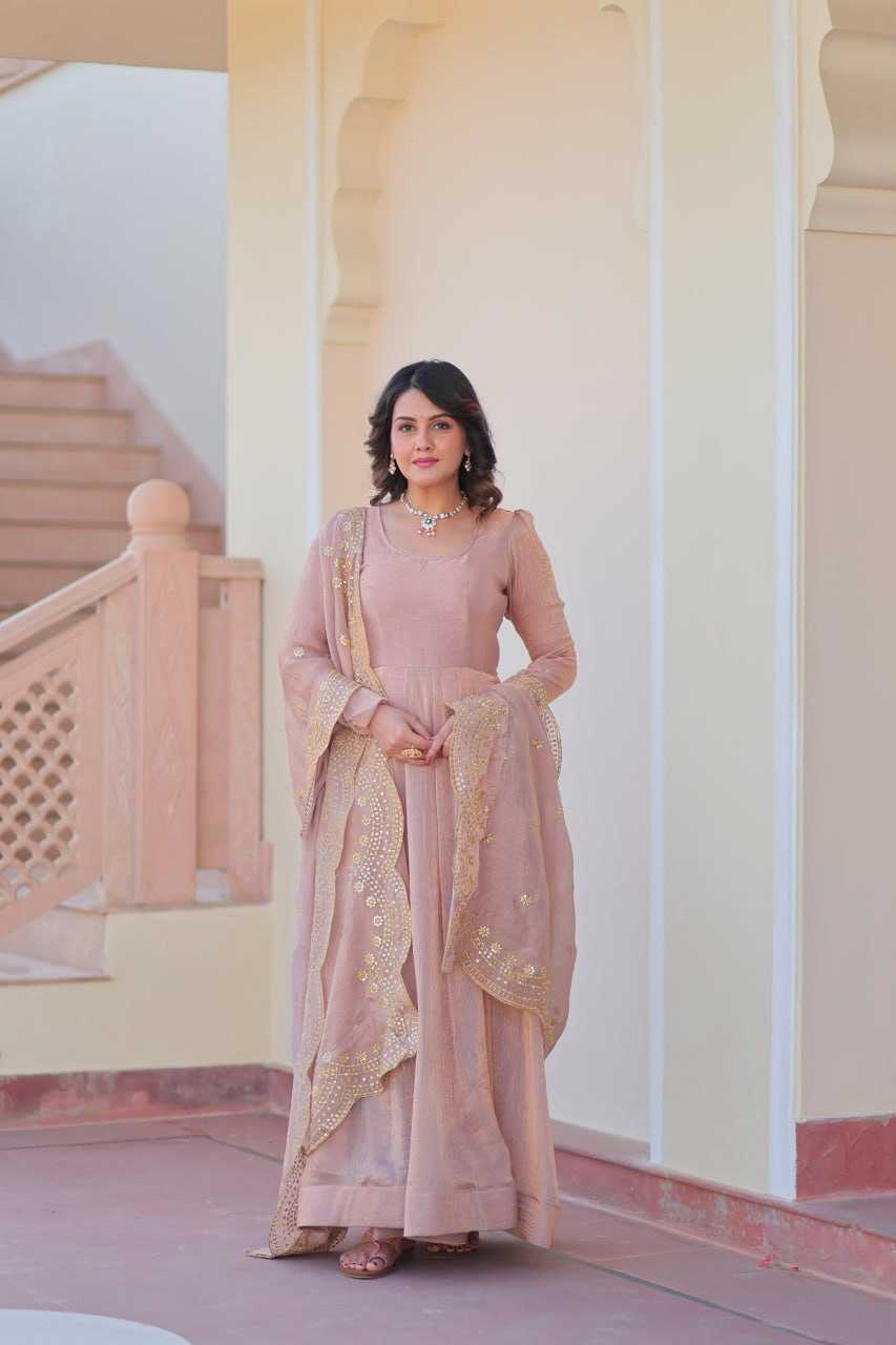 Chiffon Full Sleeve Gown With Dupatta