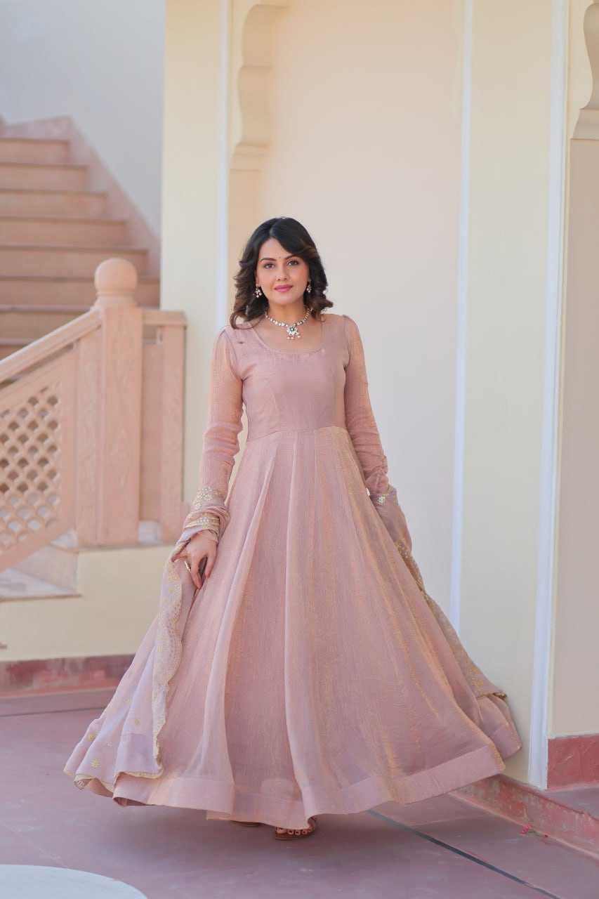 Chiffon Full Sleeve Gown With Dupatta