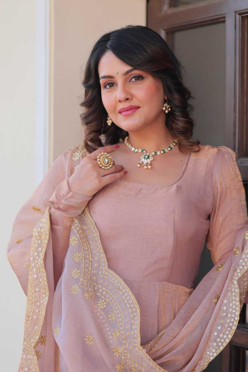 Chiffon Full Sleeve Gown With Dupatta