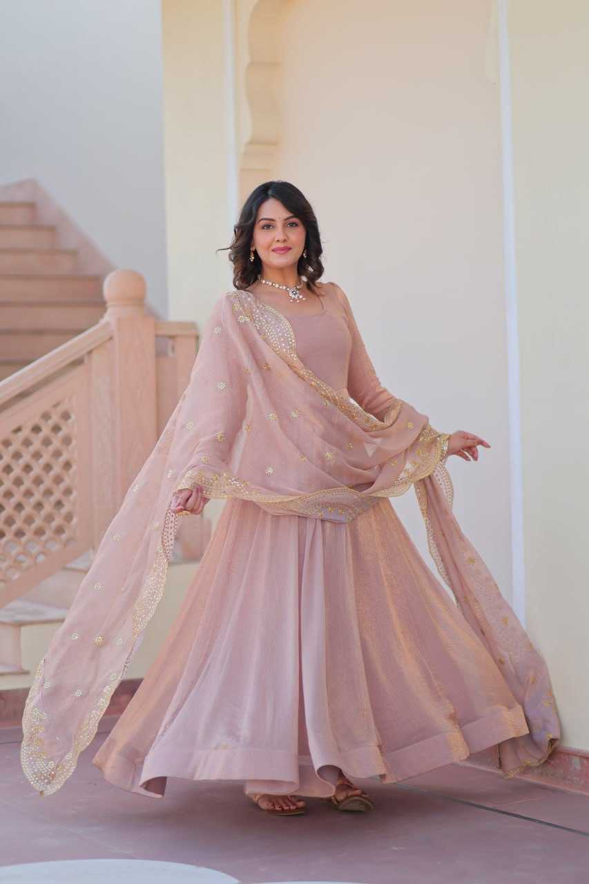 Chiffon Full Sleeve Gown With Dupatta