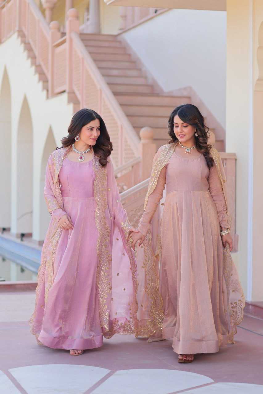Chiffon Full Sleeve Gown With Dupatta