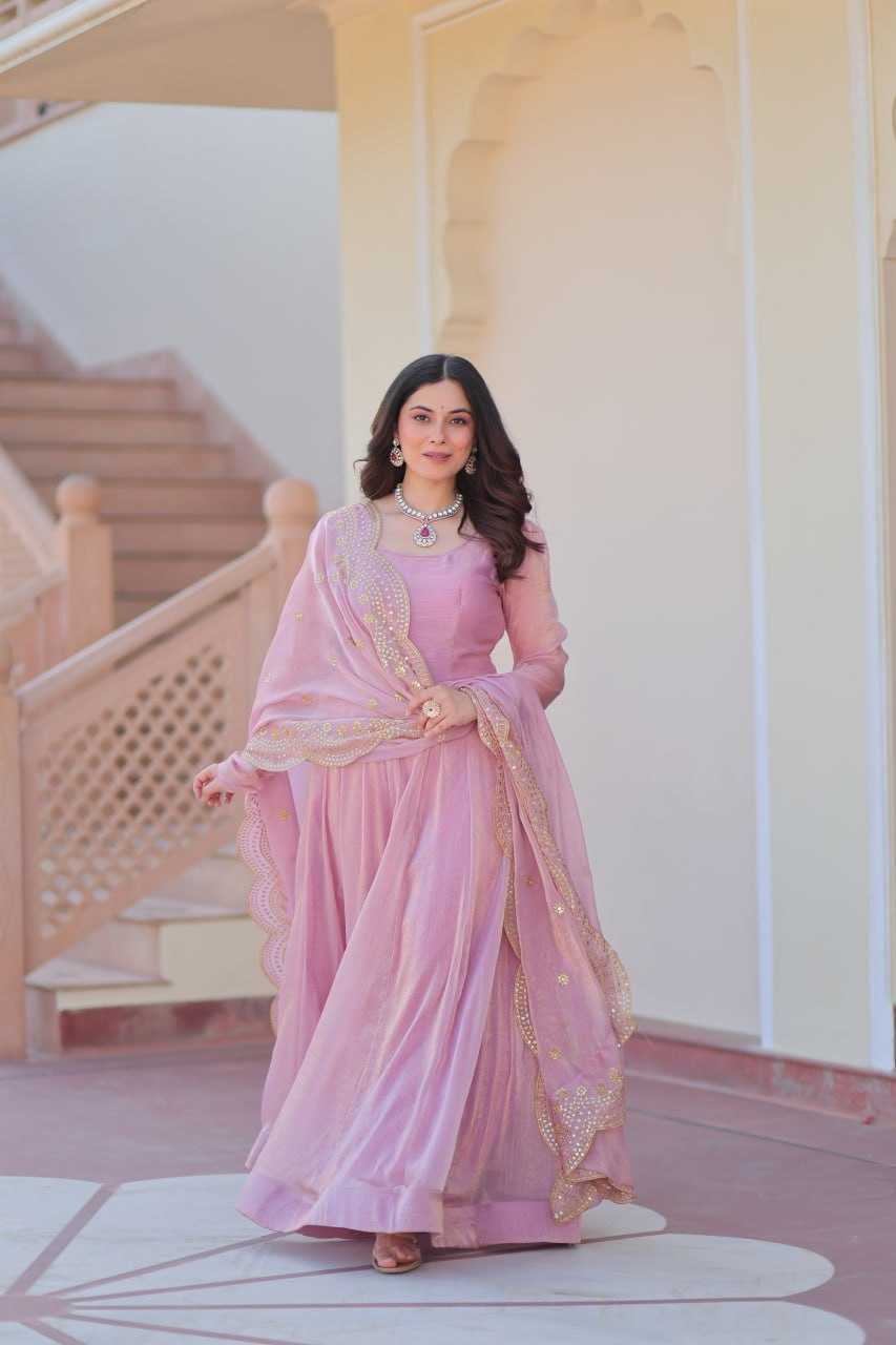 Chiffon Full Sleeve Gown With Dupatta