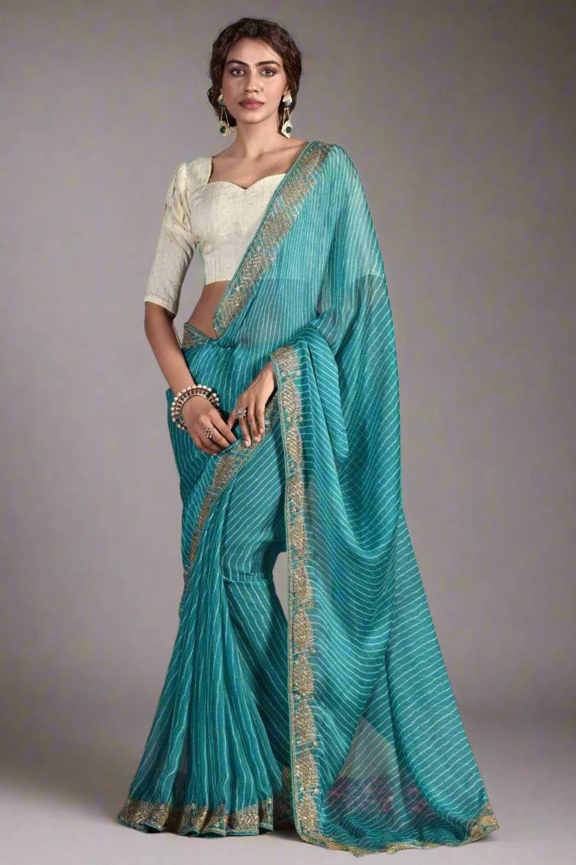 Chiffon Stavan-Chunari Embroidered Cutwork Saree - MYLUXURY LANE ENTERPRISE