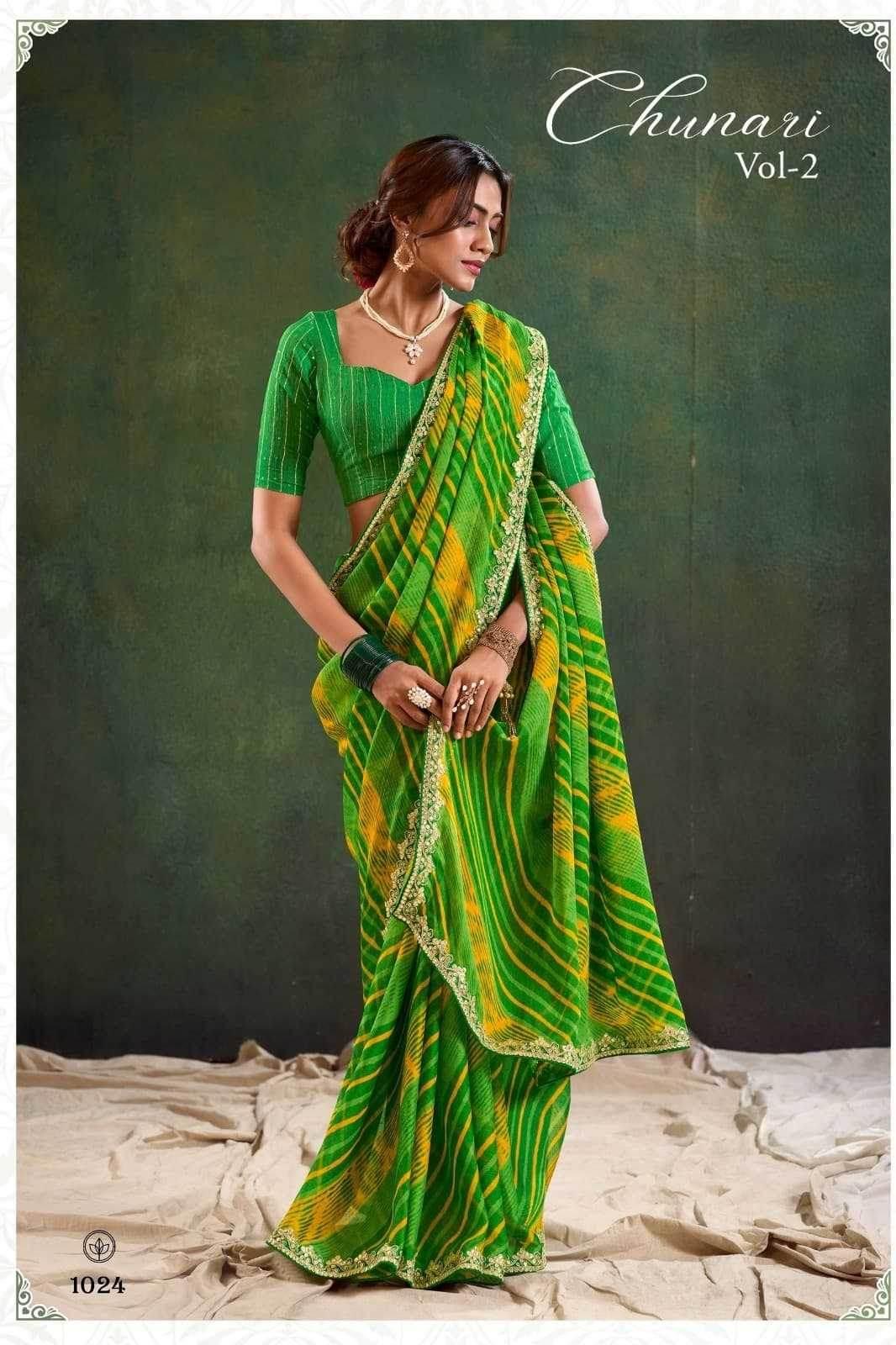 Chiffon Stavan-Chunari Embroidered Cutwork Saree - MYLUXURY LANE ENTERPRISE