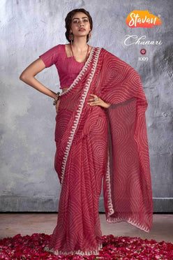 Chiffon Stavan-Chunari Embroidered Cutwork Saree - MYLUXURY LANE ENTERPRISE