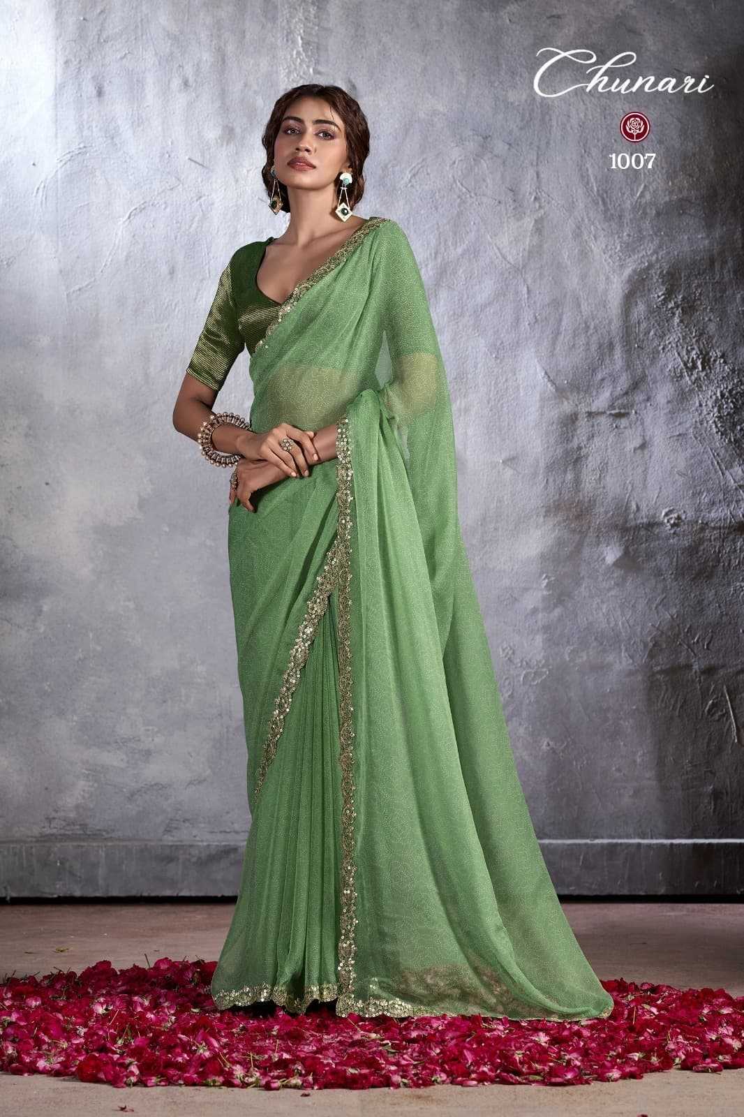 Chiffon  Stavan-Chunari Embroidered  Cutwork Saree