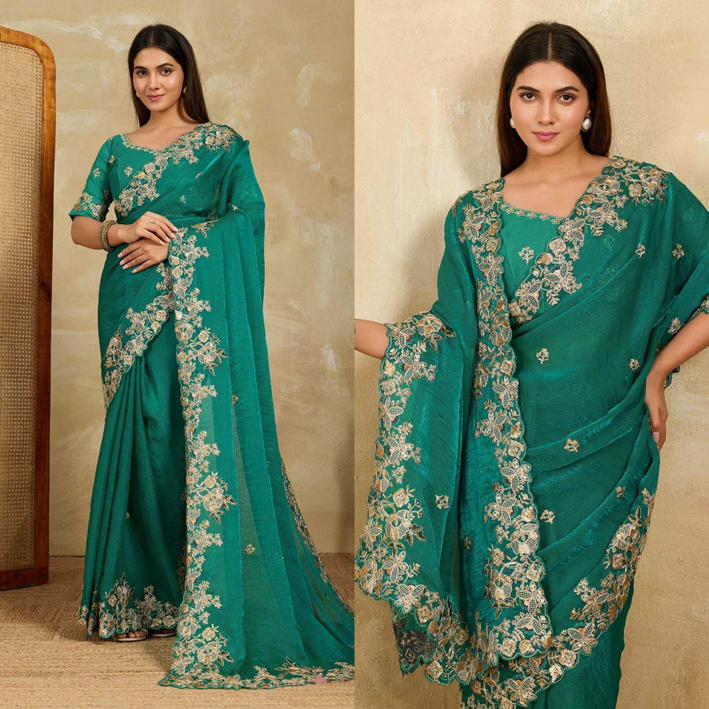 Chiffon  Embroidered Cutwork Saree