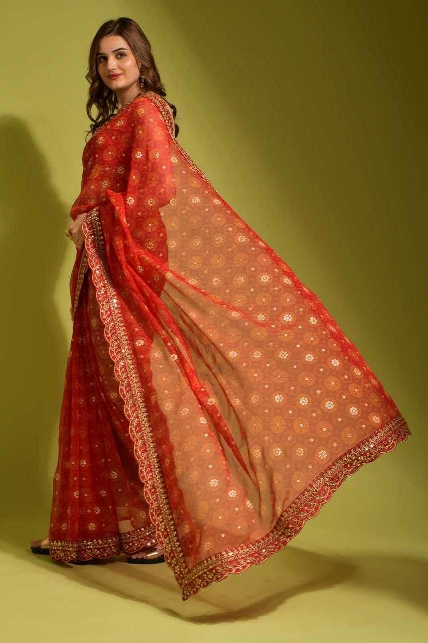Chiffon Embroidered Lace Border Saree - MYLUXURY LANE ENTERPRISE