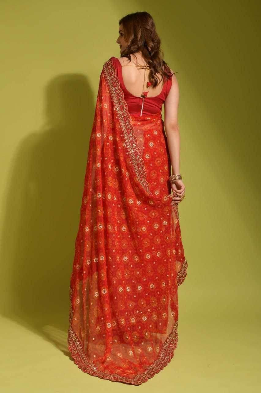 Chiffon Embroidered Lace Border Saree - MYLUXURY LANE ENTERPRISE