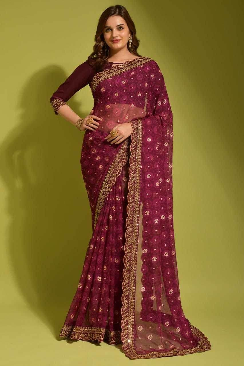 Chiffon Embroidered Lace Border Saree - MYLUXURY LANE ENTERPRISE
