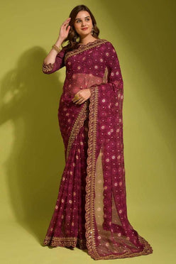 Chiffon Embroidered Lace Border Saree - MYLUXURY LANE ENTERPRISE