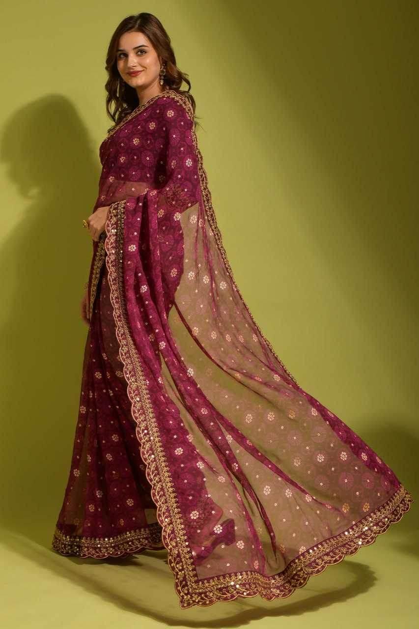 Chiffon Embroidered Lace Border Saree - MYLUXURY LANE ENTERPRISE