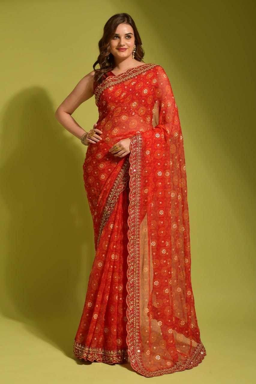 Chiffon Embroidered Lace Border Saree - MYLUXURY LANE ENTERPRISE