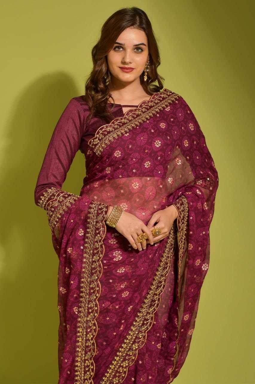 Chiffon Embroidered Lace Border Saree - MYLUXURY LANE ENTERPRISE