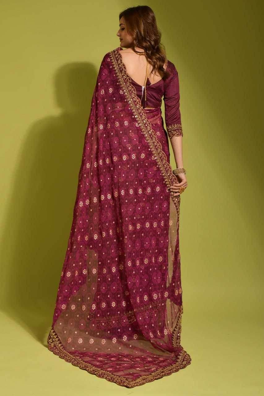 Chiffon Embroidered Lace Border Saree - MYLUXURY LANE ENTERPRISE