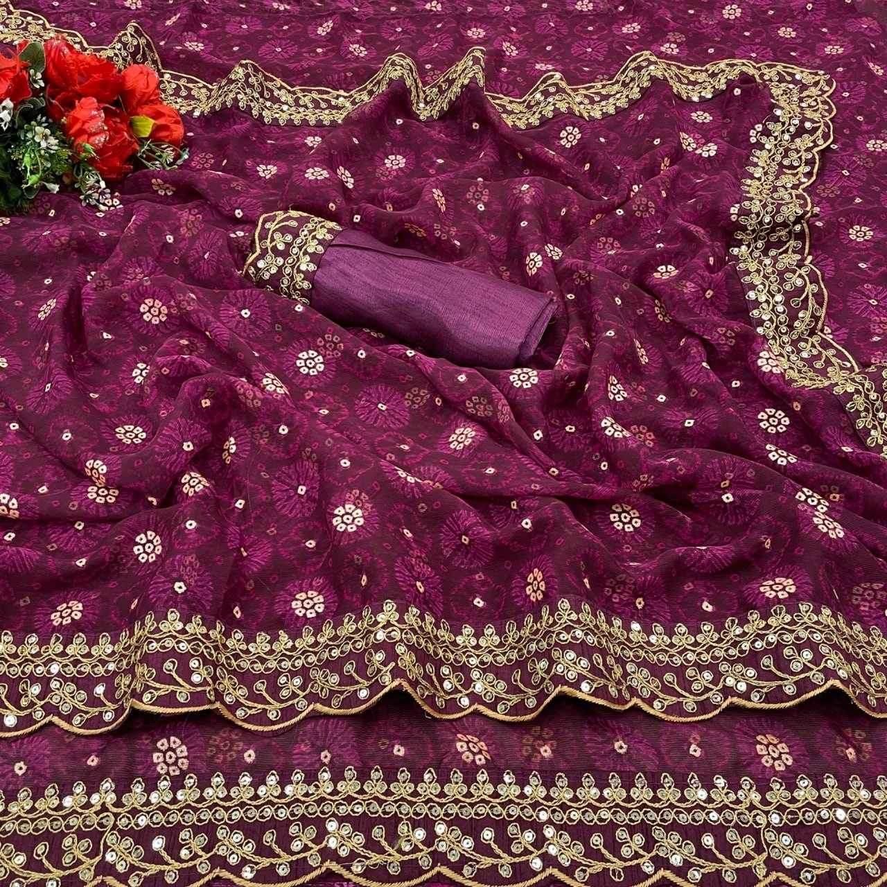 Chiffon Embroidered Lace Border Saree - MYLUXURY LANE ENTERPRISE