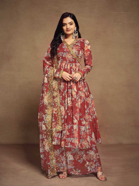 Chiffon Embroidered Suit