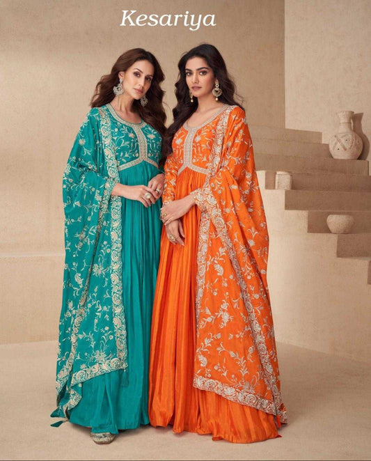 Chinon Silk Anarkali Long Gown for Elegant Occasions