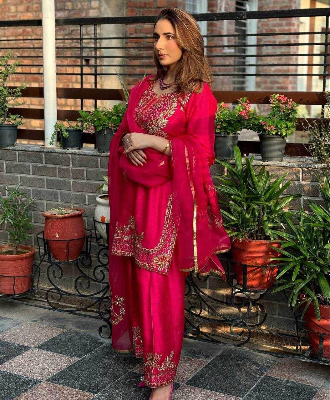 Chinon Embroidered Pink Salwar Suit - MYLUXURY LANE ENTERPRISE
