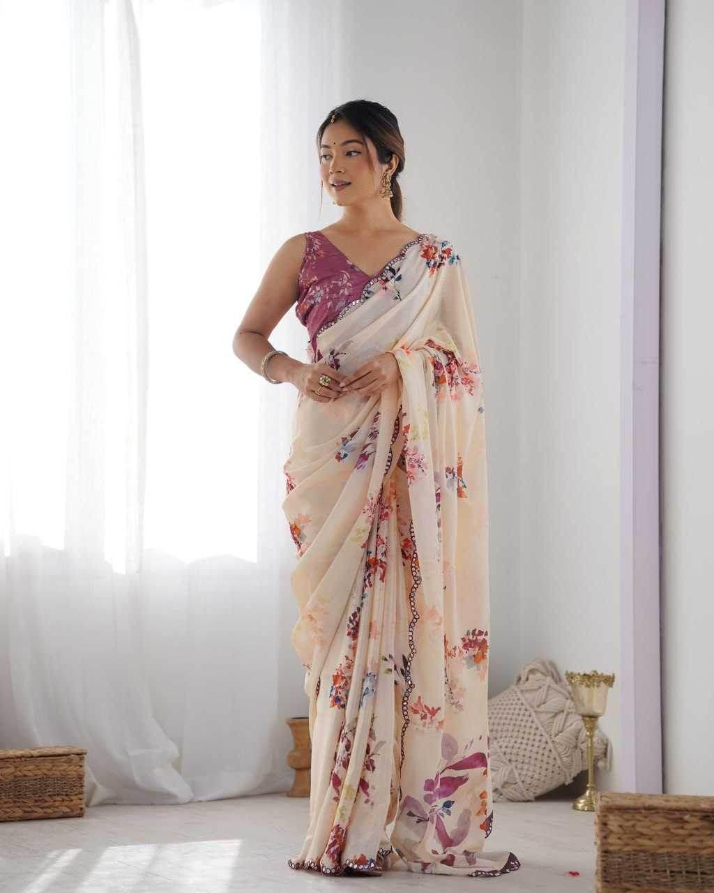 Chinon Cutwork Saree - MYLUXURY LANE ENTERPRISE