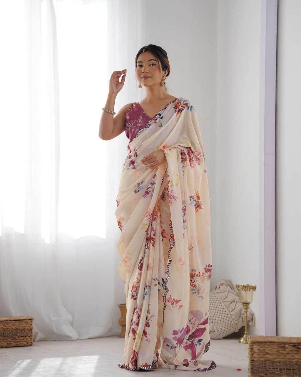 Chinon Cutwork Saree - MYLUXURY LANE ENTERPRISE