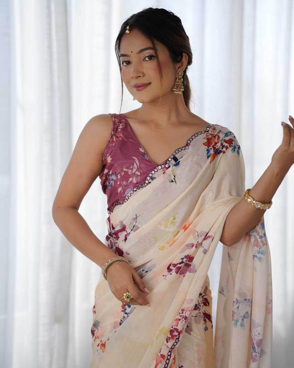 Chinon Cutwork Saree - MYLUXURY LANE ENTERPRISE