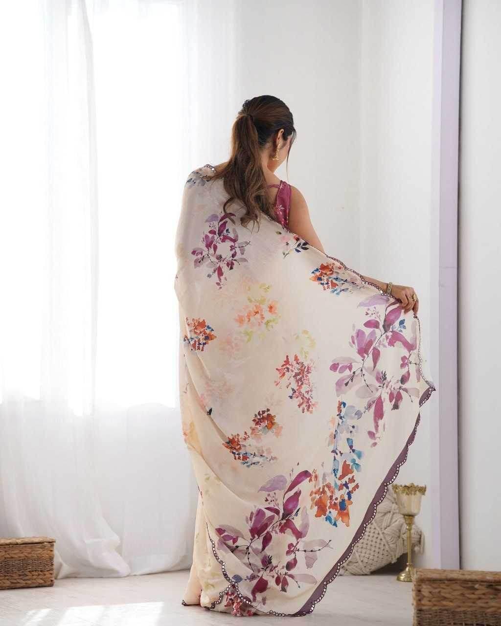 Chinon Cutwork Saree - MYLUXURY LANE ENTERPRISE