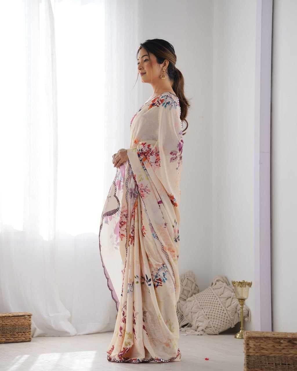Chinon Cutwork Saree - MYLUXURY LANE ENTERPRISE