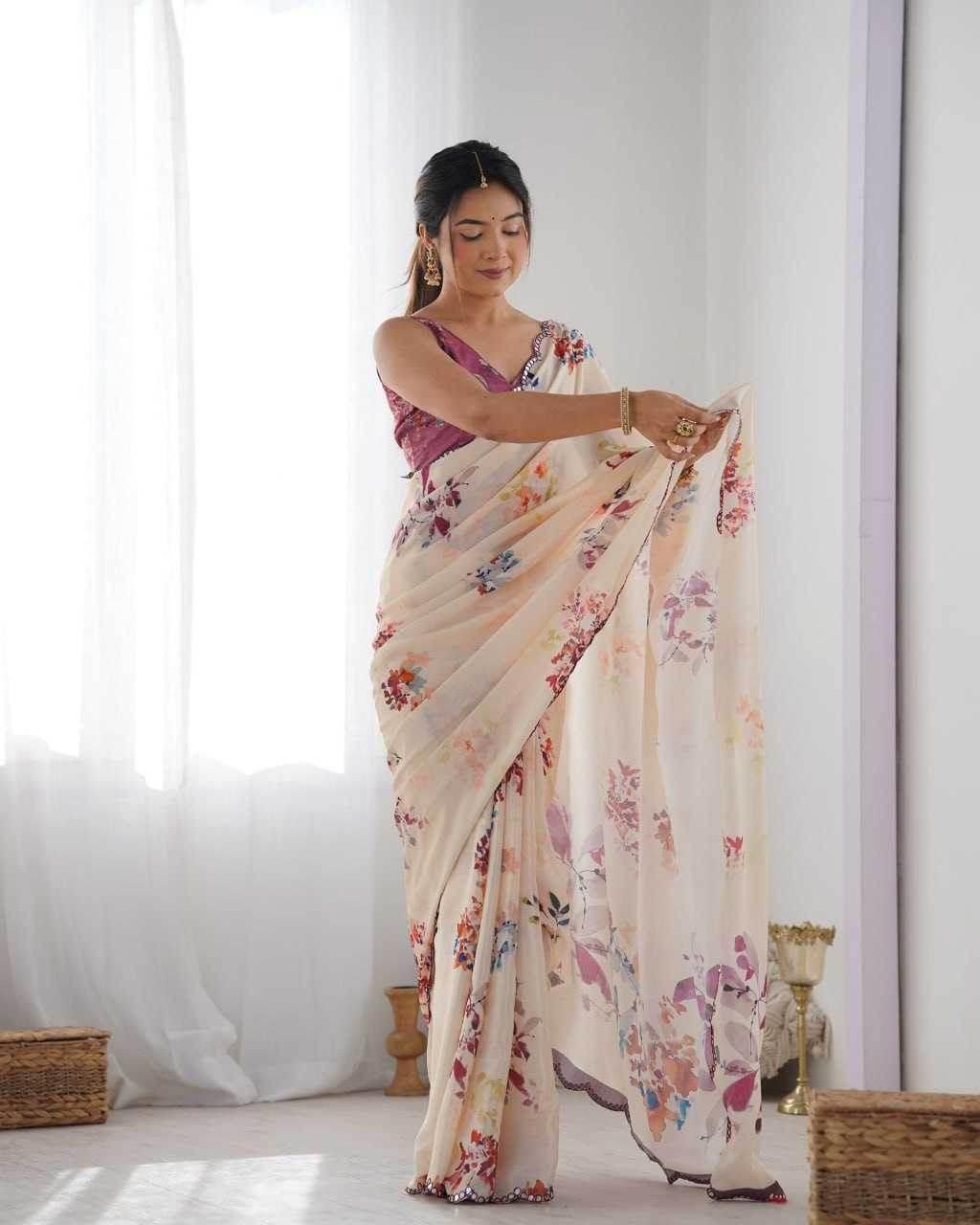 Chinon Cutwork Saree - MYLUXURY LANE ENTERPRISE