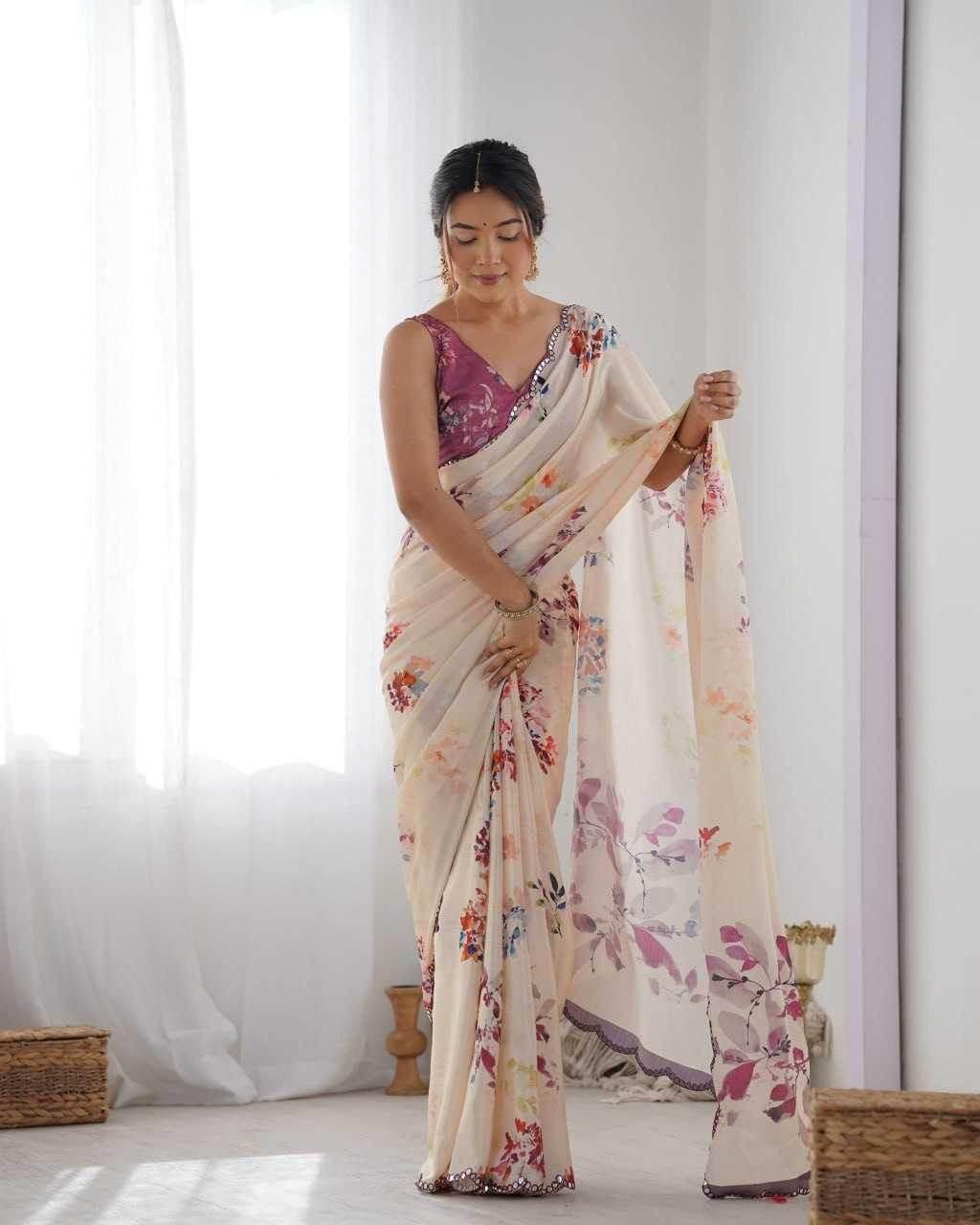 Chinon Cutwork Saree - MYLUXURY LANE ENTERPRISE