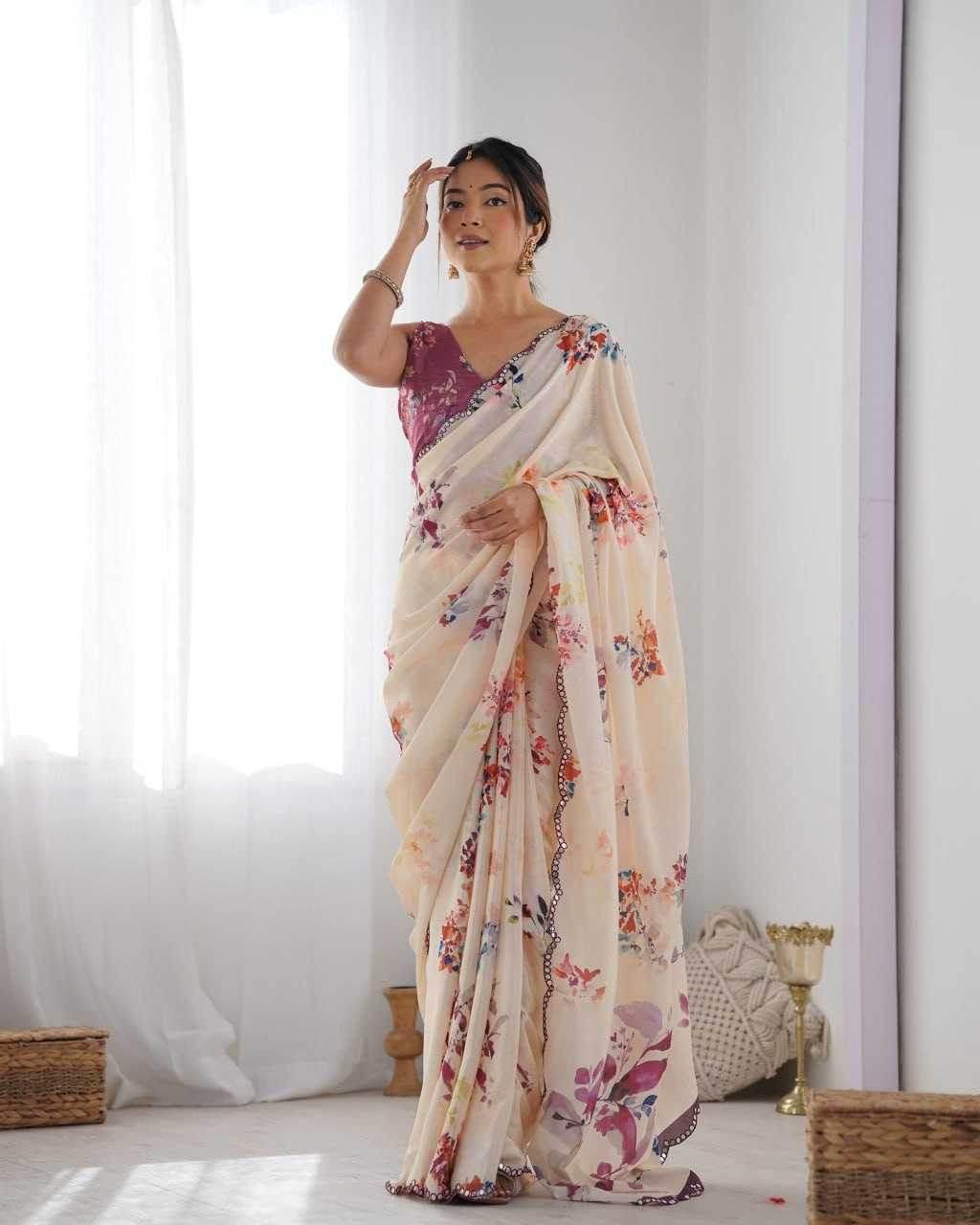 Chinon Cutwork Saree - MYLUXURY LANE ENTERPRISE
