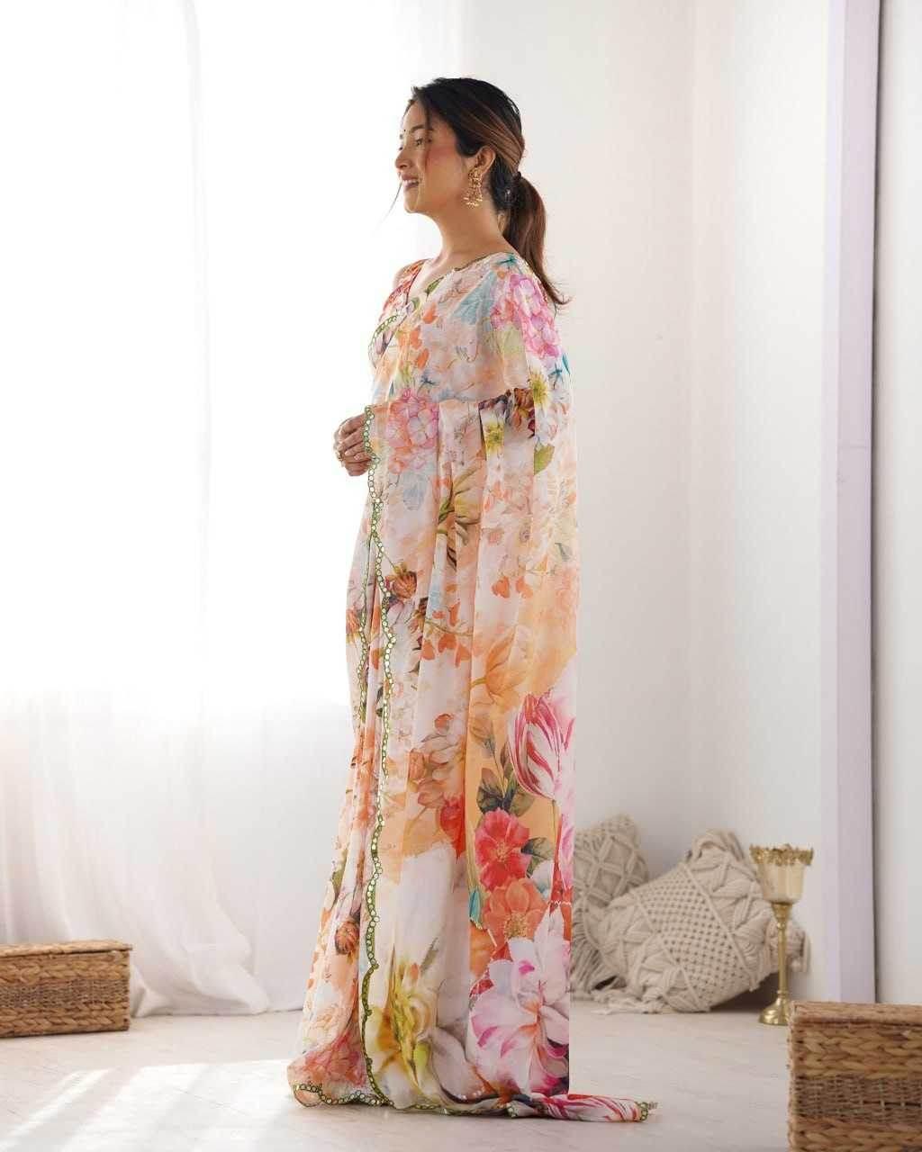 Chinon Cutwork Saree - MYLUXURY LANE ENTERPRISE